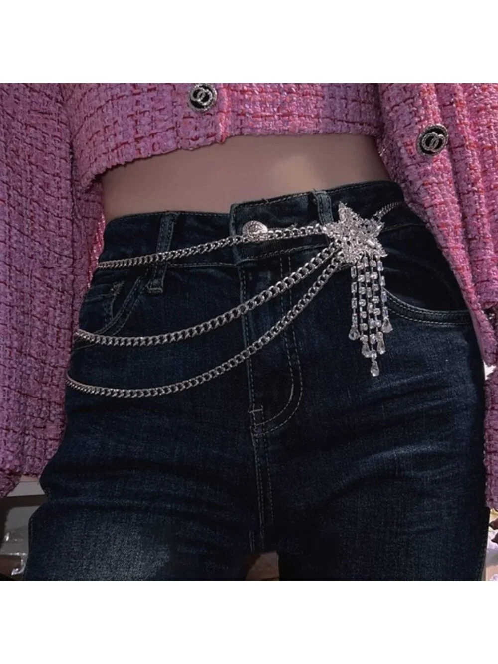 Sparkly Rhinestone Layered Chain Belt | Adjustable Metal Body Jewelry for Women